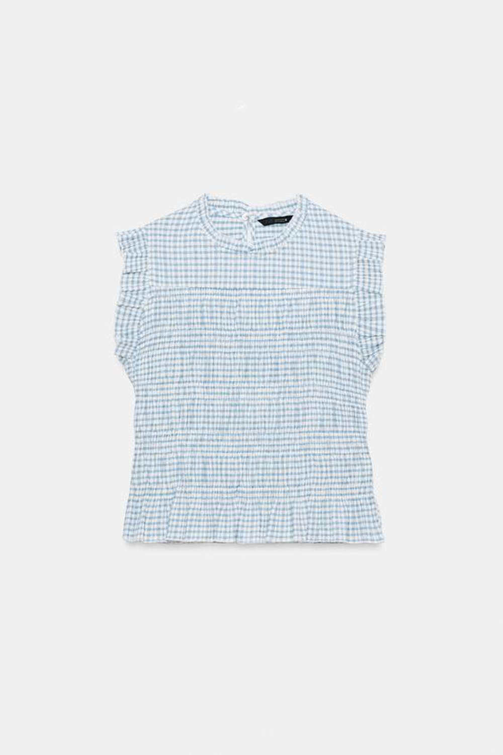 ZARA ТОП В КЛЕТКУ ВИШИ С ЭФФЕКТОМ ЖАТКИ, ЭКРЮ/СИНИЙ