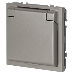 Розетка ЭРА Galaxy 15-2103-07 c заземлением 2P+E Schuko со шторками с крышкой 16А-250В IP20 титан | Эра Galaxy