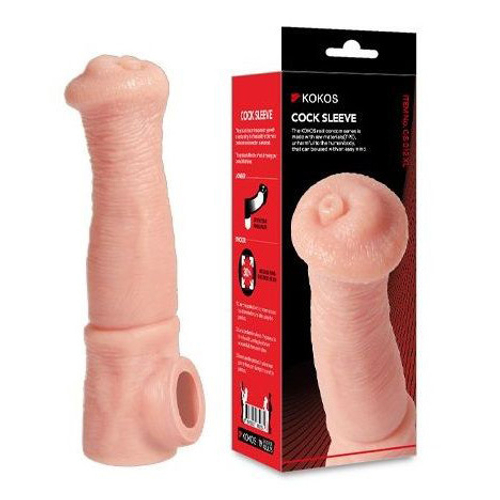 Телесная фантазийная насадка на член 21см с отверстием для мошонки Kokos Cock Sleeve Size L