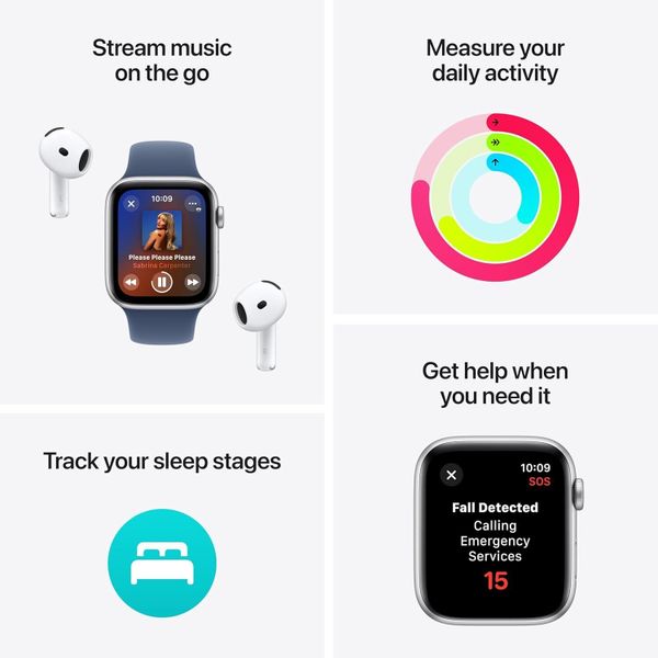 Умные часы Apple Watch SE 2024 40 мм из алюминия серебристого цвета, нейлоновый браслет дымчато-голубого цвета