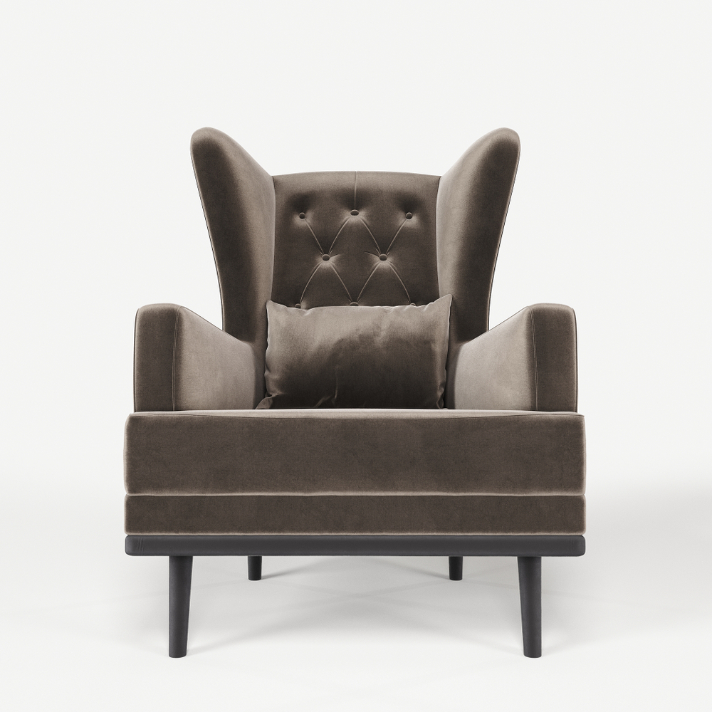 Мягкое кресло с ушами Фантазёр LUXE-2 (Светло-коричневый) с каретной стяжкой, на высоких ножках, для отдыха и чтения книг. В гостиную, балкон, спальню и переговорную комнату.
