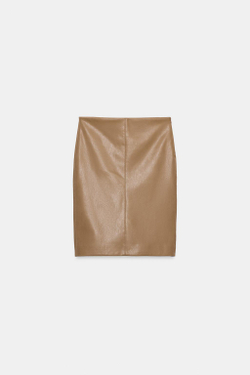 ZARA ЮБКА МИДИ ИЗ ИСКУССТВЕННОЙ КОЖИ, СВЕТЛО-КОРИЧНЕВЫЙ