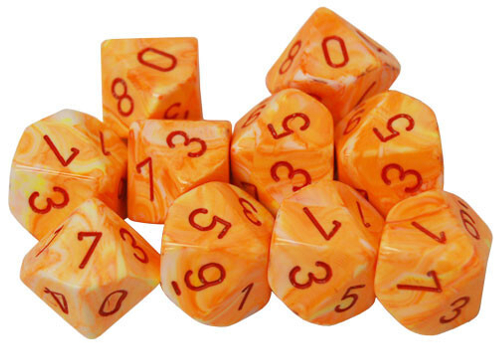 Chessex 10-D10 set Festive Sunburst / Red