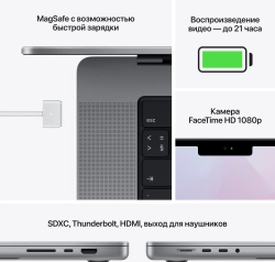 Ноутбук Apple MacBook Pro A2485 M1 Pro 10 core 16Gb SSD1Tb/16 core GPU 16.2" Liquid Retina XDR (3456x2234) macOS grey space WiFi BT Cam (MK193RU/A)