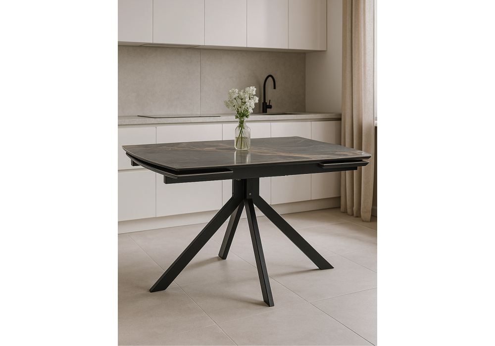 Керамический стол Woodville Катчел 120(180)x80 nebula gold, черный