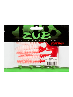 Приманка ZUB-SHAD  90мм(3,5")-5шт, (цвет 010) белое тело - красный хвост