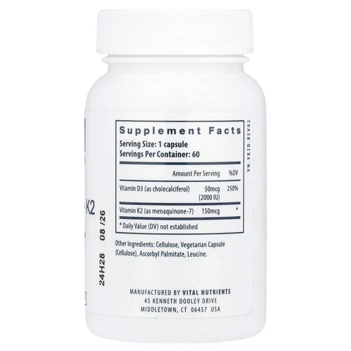 Vital Nutrients, K2-7 + D3, 60 вегетарианских капсул