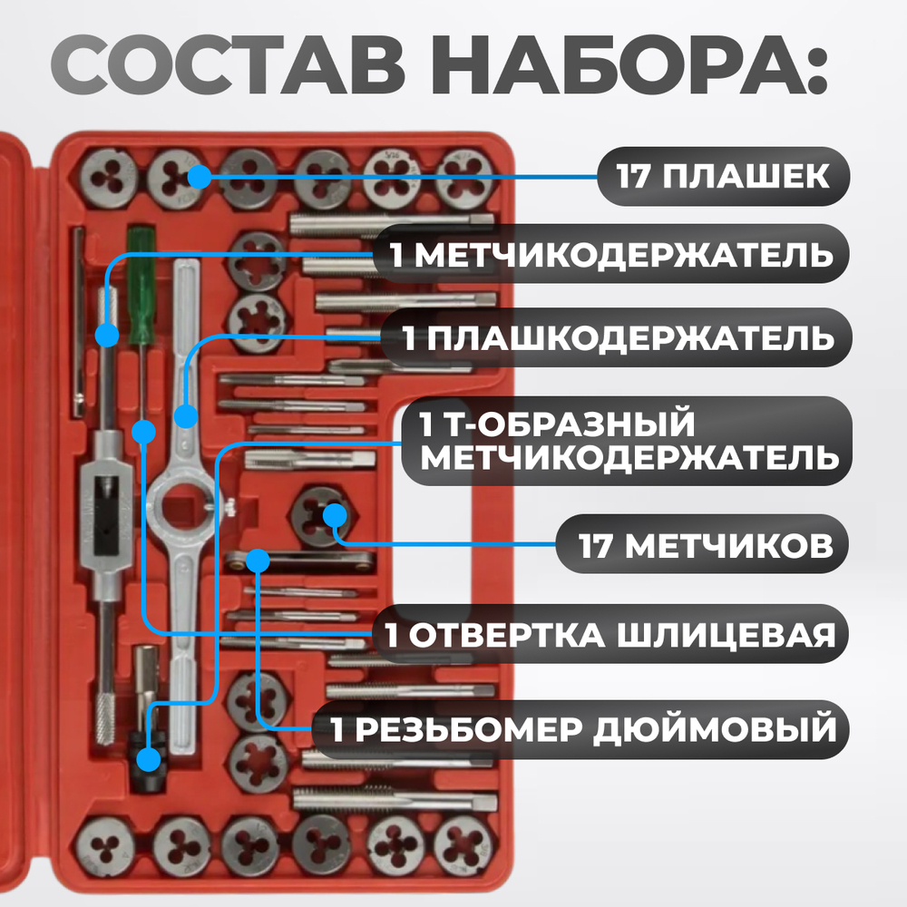 OPT-ITDS40 Набор метчиков и плашек 4NC40 - 1/2NF20, дюймовая резьба, 40 предметов