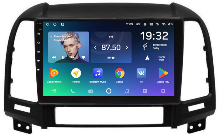 Магнитола для Hyundai Santa Fe 2 CM 2006-2012 (рамка черная) - Teyes CC2 PLUS монитор 9" QLED, Android 10, Быстрая, SIM-слот