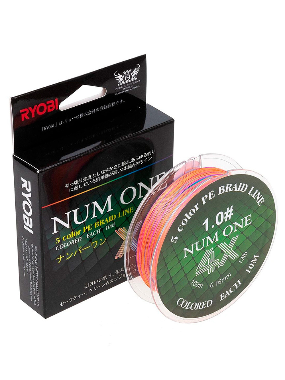 Шнур плетеный для рыбалки Ryobi NUM ONE PE4X-100M Multi Colour 3.5#/0,310 mm