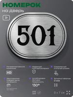 Номерок на дверь квартиры 501, для кабинета, офиса, шильдик 9 х 7 см, серебристый, Айдентика Технолоджи