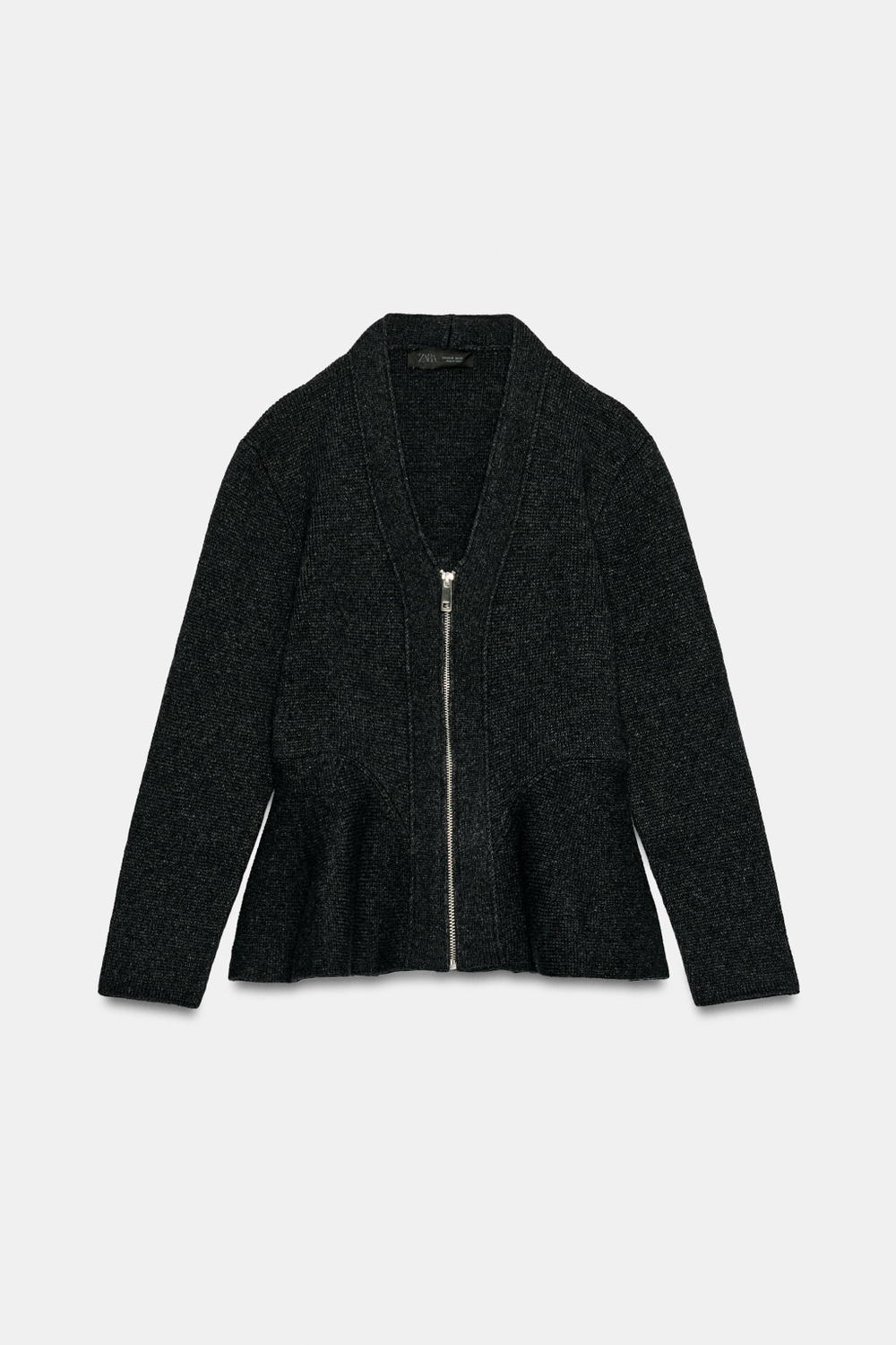 ZARA КУРТКА ИЗ ШЕРСТИ С БАСКОЙ, ТЕМНО-СЕРЫЙ
