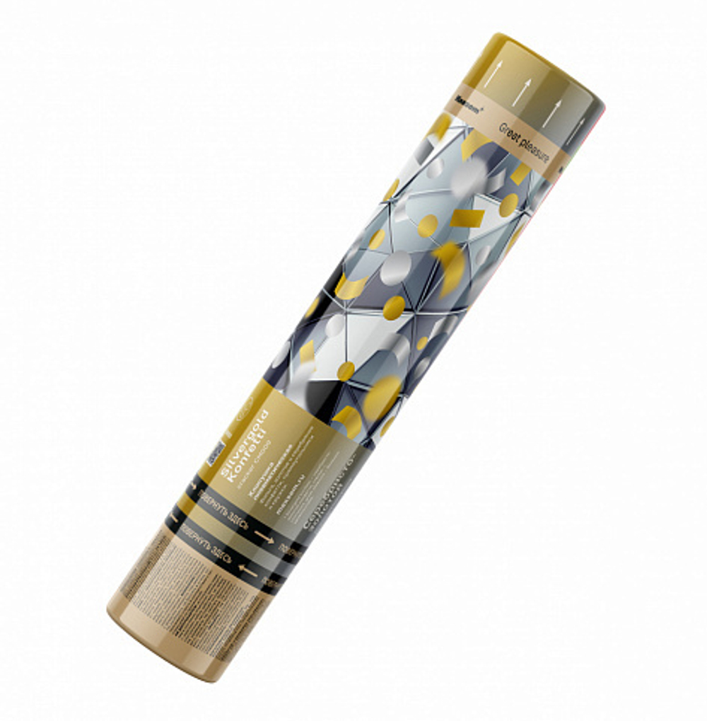 CM009 Пневмохлопушка "Silvergold Konfetti" (прямоугольные и круглые конфетти) (30 см.) (1 штука)