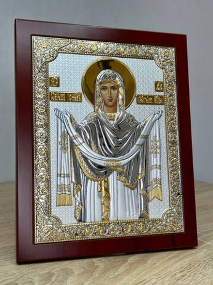 Покрова БМ, икона прямоугольная с рамкой, красное дерево 150х190