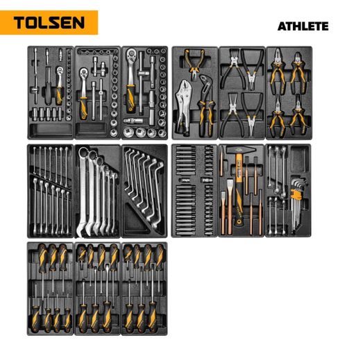 TOLSEN (TT85412-189) Набор инструментов "ATHLETE" для тележки, 15 ложементов, 189 предметов