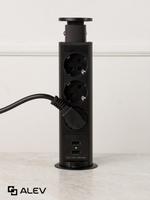 Вертикальная тройная розетка + 2 USB, черная