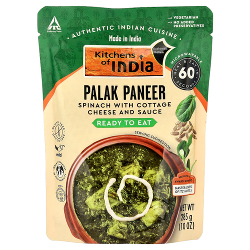 Kitchens of India, Palak Paneer, шпинат с творогом и соусом, 10 унций (285 г)