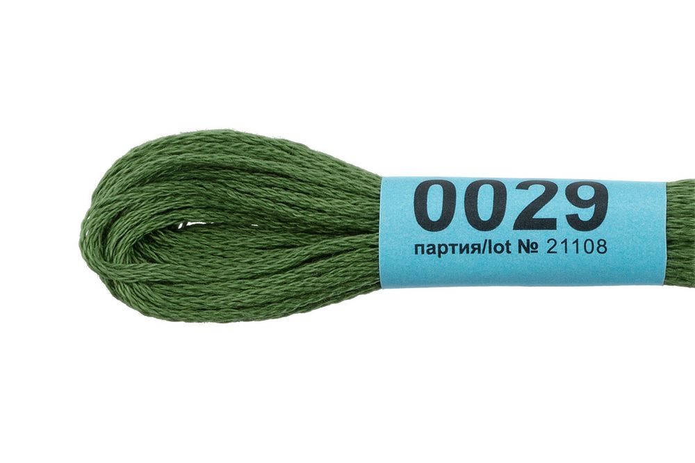 Мулине Gamma 100% хлопок, цв.0029 хаки-зеленый, 24 мотка по 8 метров