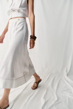 ZARA ЛЬНЯНАЯ ЮБКА НА ЗАПÁХЕ СО СТРОЧКОЙ, БЕЛЫЙ