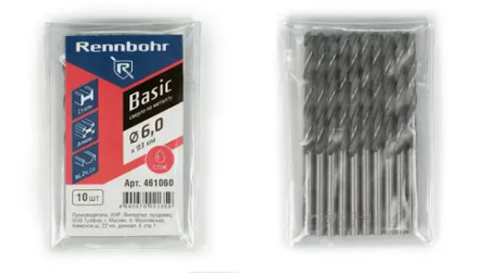 Сверло по металлу, ЦХ, 6,0 x93 мм, HSS-R, 10шт/уп, RENNBOHR BASIC PROM 461060