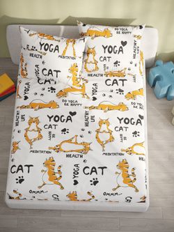 Постельное белье бязь Сказка "Yogacat" евро Наволочка 50х70 см 2 шт Простынь на резинке 180x200 см Пододеяльник 200x215 см