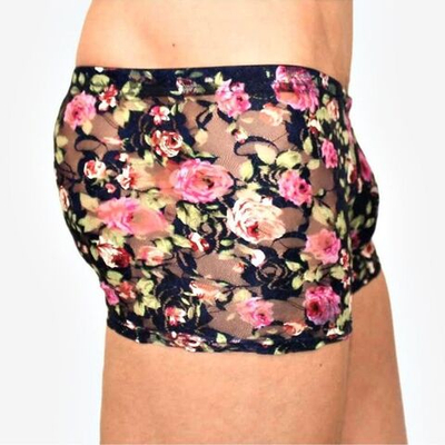 Мужские сетчатые трусы-боксеры с розами Rose Boxer (Размер: S) (Цвет: темно-синий)