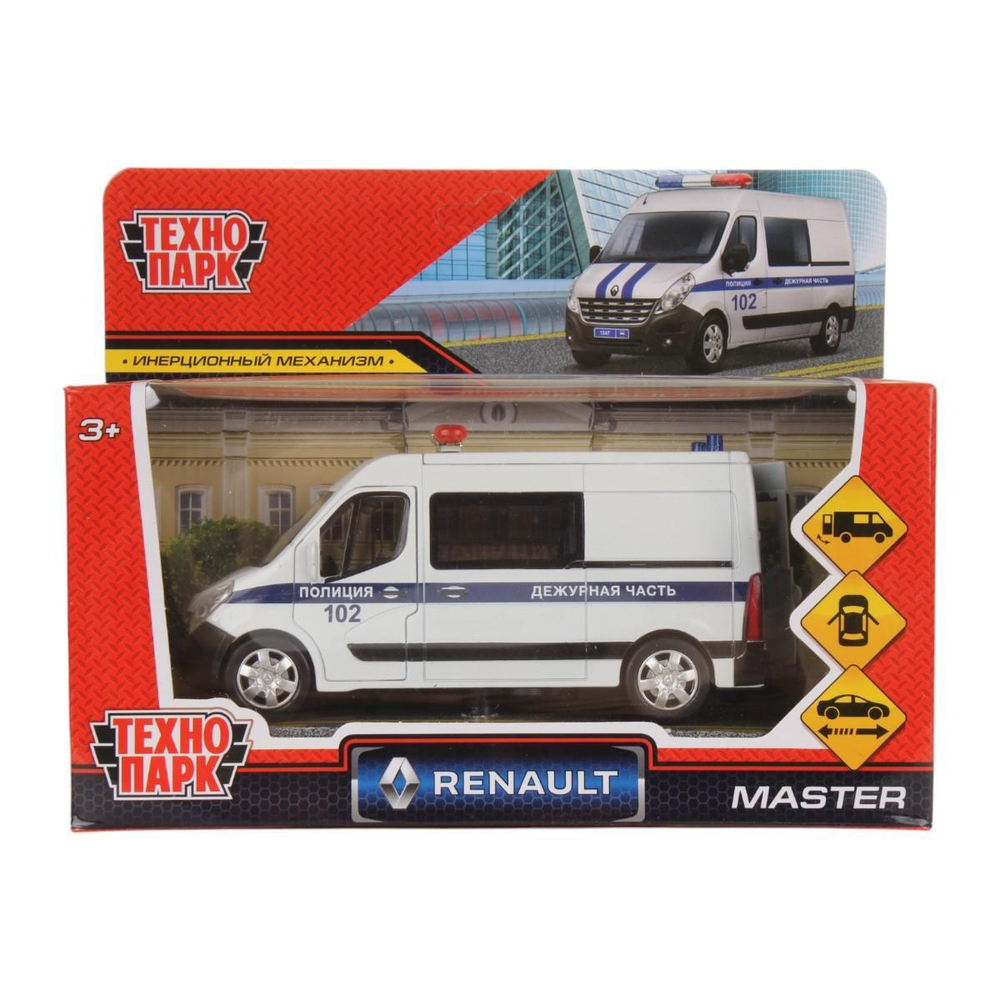 Модель ин. мет. "Renault Master. Полиция" 14см, белый, открыв. дв. коробка MASTER-14POL-WH (Технопарк)
