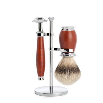 Бритвенный набор MUEHLE PURIST, бриар, барсучий ворс высшей категории Silvertip, Т-образная бритва (станок)