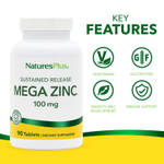 NaturesPlus, Mega Zinc®, длительное высвобождение, 100 мг, 90 таблеток