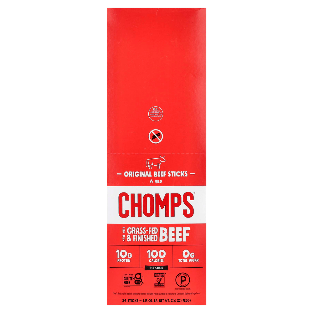 Chomps, оригинальные говяжьи палочки, неострые, 24 палочки по 32 г (1,15 унции)