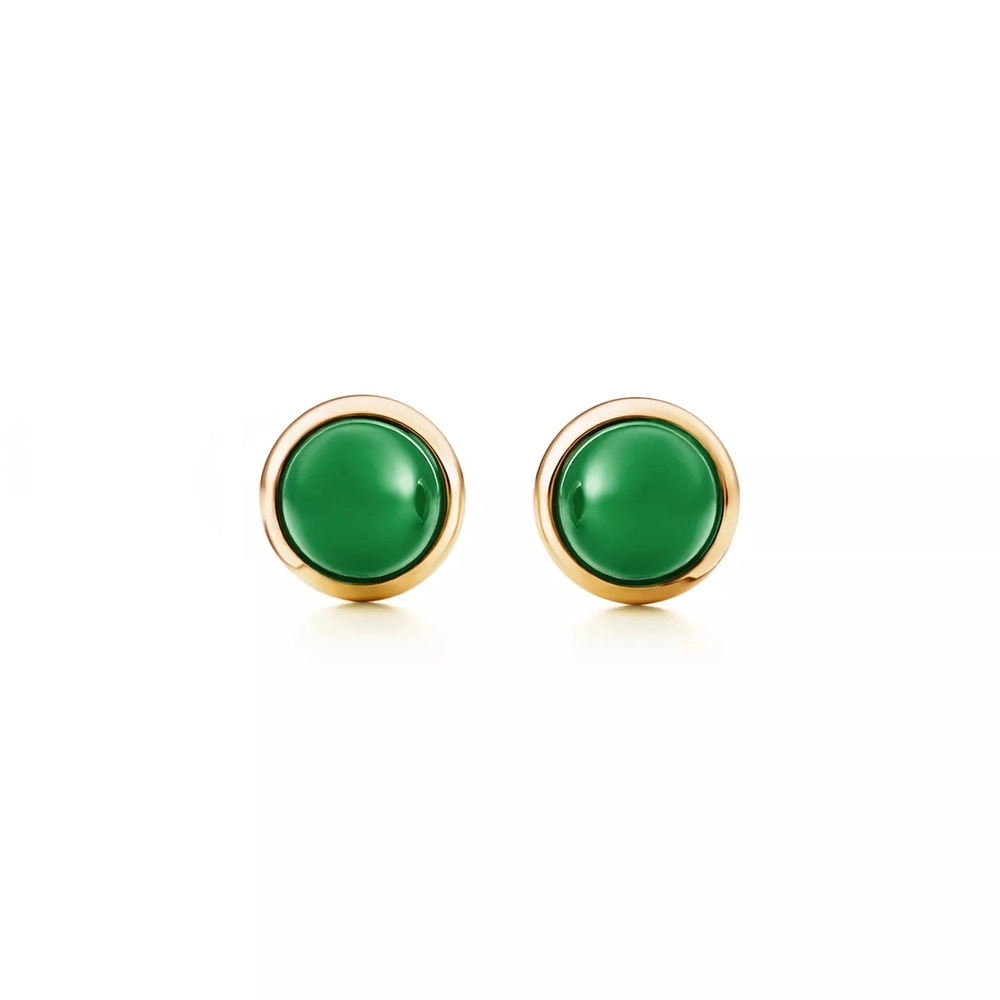 Серьги из жёлтого золота 18к с зелёным нефритом💠 Tiffany, Color by the Yard
