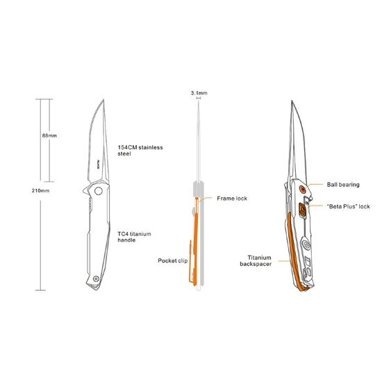 Складной нож Ruike M108-TZ c клинком из стали 154CM, рукоять Stainless Steel