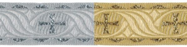 Лента (тесьма) жаккардовая 25.0 мм / 10±0.5 метров, (галун православный), серебро, Gamma TRJ-67