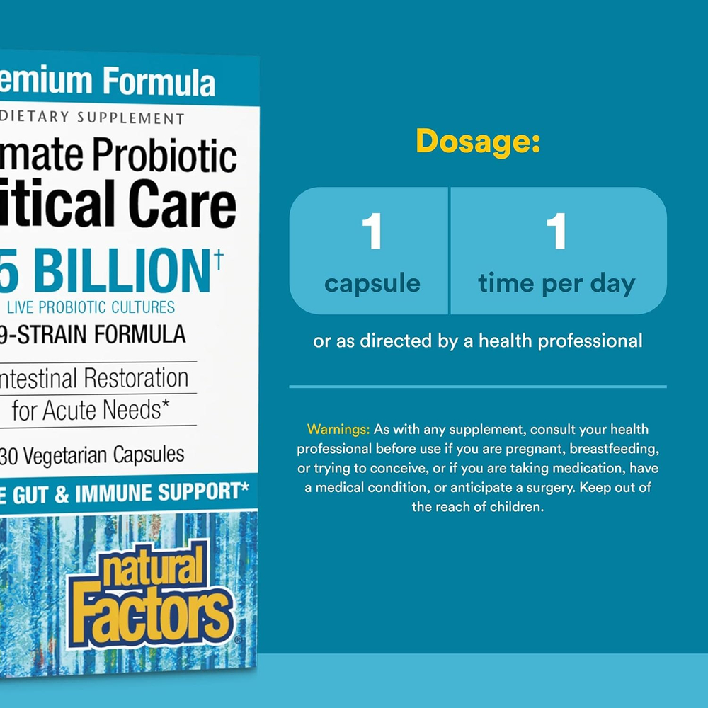 Natural Factors, Ultimate Probiotic, критический уход, 55 млрд КОЕ, 30 вегетарианских капсул