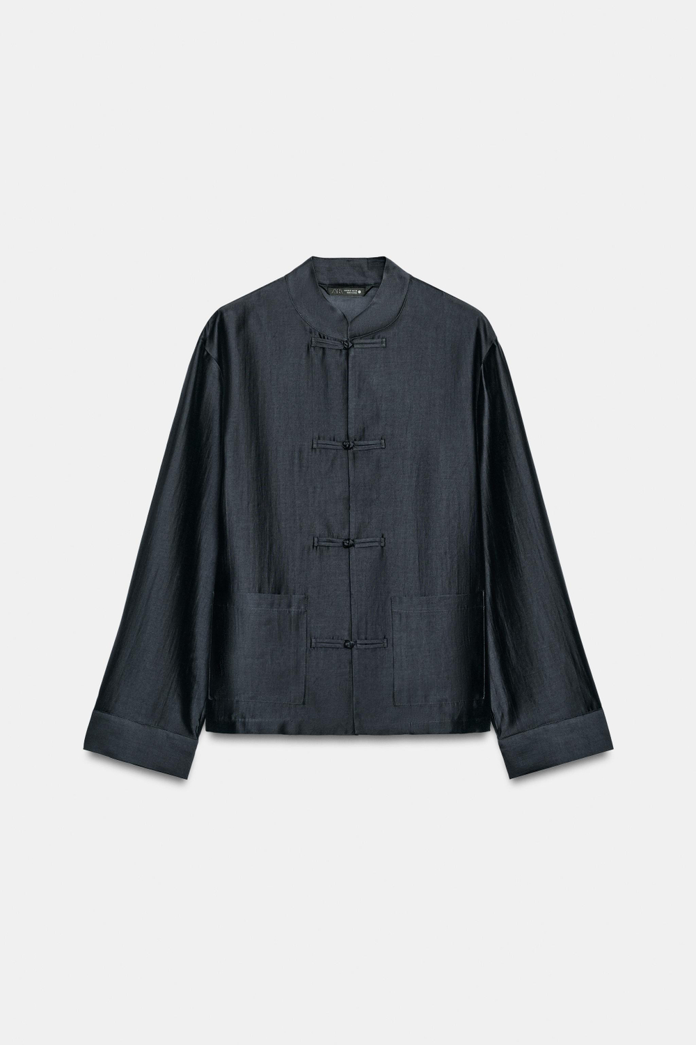 ZARA АТЛАСНАЯ РУБАШКА С ЗАСТЕЖКОЙ НА ПЕТЛИ ZW COLLECTION, МОРСКОЙ СИНИЙ