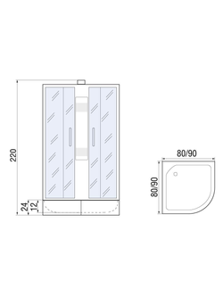 Душевая кабина RIVER NARA LIGHT Б/К XL  90/24 MT  90x90x220 10000006217 Универсальная Четверть круга