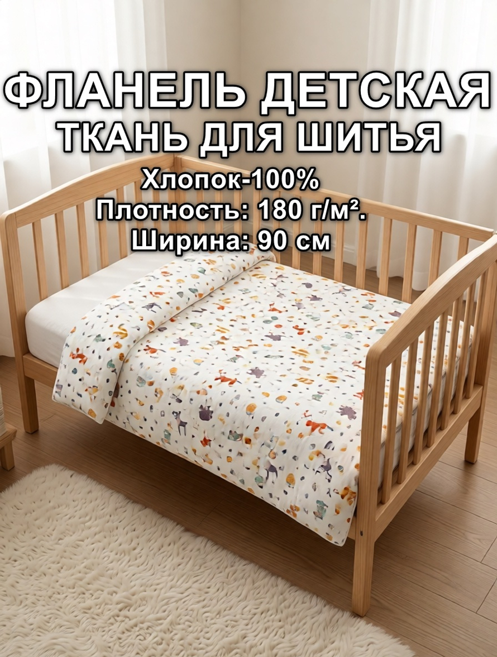 Фланель "Лесные зверята", ш.0,9м, хлопок-100%, плотн.180 г/м²
