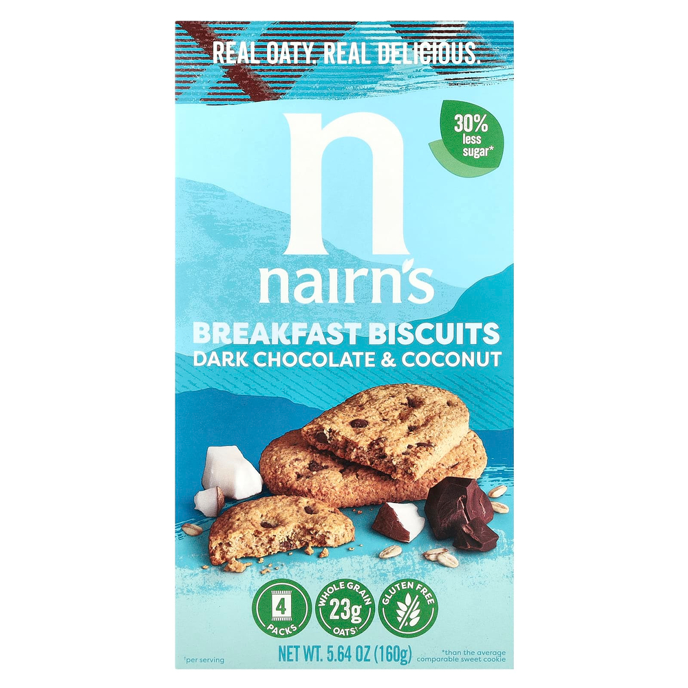 Nairn's, Печенье для завтрака, темный шоколад и кокос, 4 упаковки, 160 г (5,64 унции)