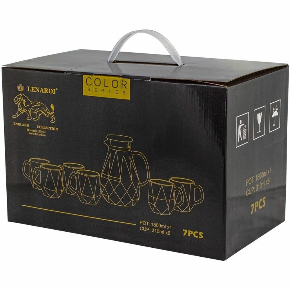 Lenardi 589-015 Набор: кувшин-заварник 1,9 л и 6 кружек 350 мл зеленый, в под.уп.(х8)