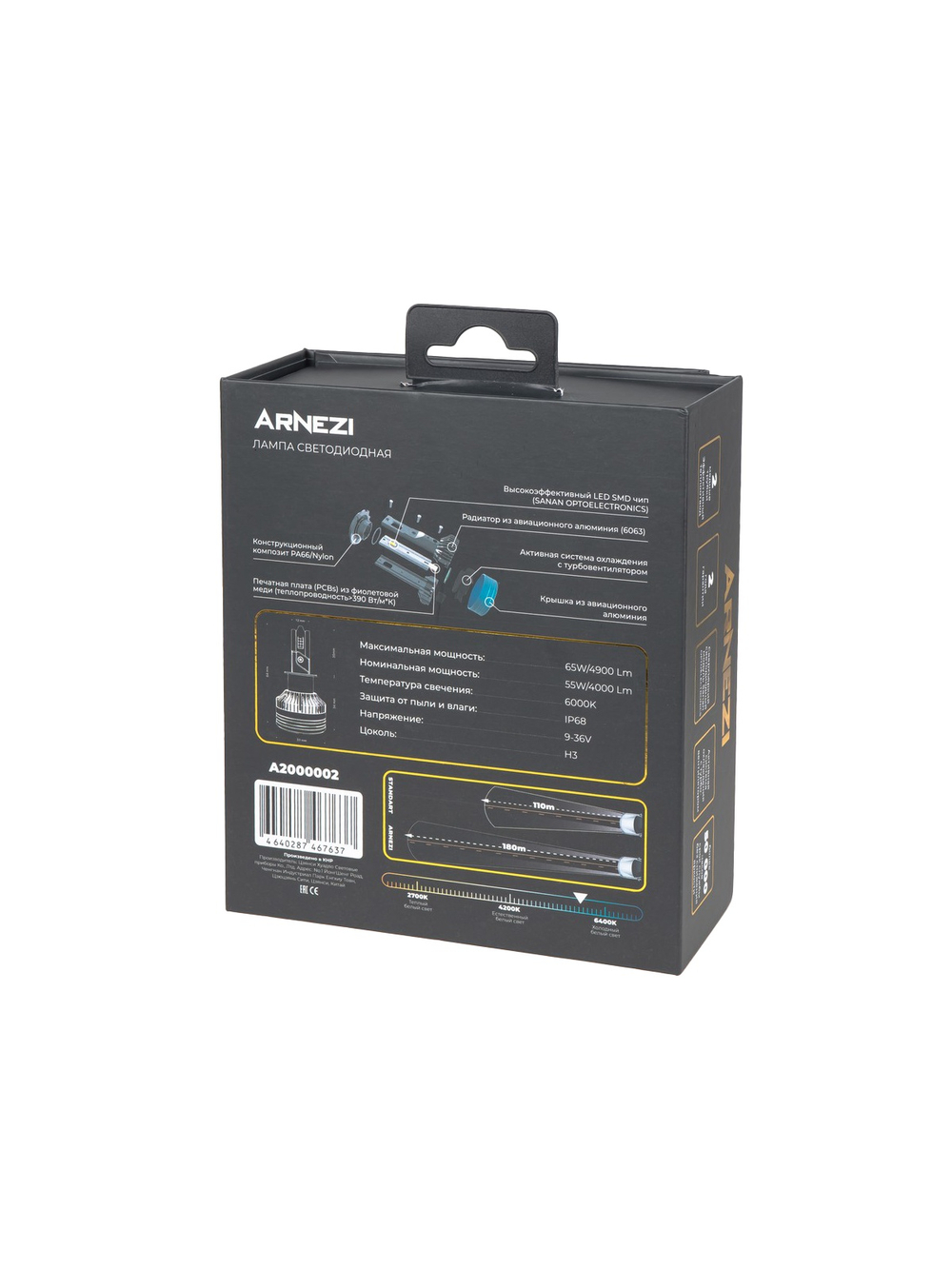 Лампа светодиодная 12/24V H3 65W 4900lm PK22s 6000K ARNEZI Extra Vision LED 2 шт. DUOBOX IP68 A2000002