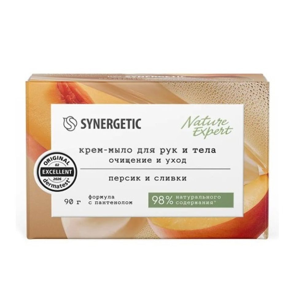 Synergetic Натур. мыло-крем Персик и Сливки 90гр