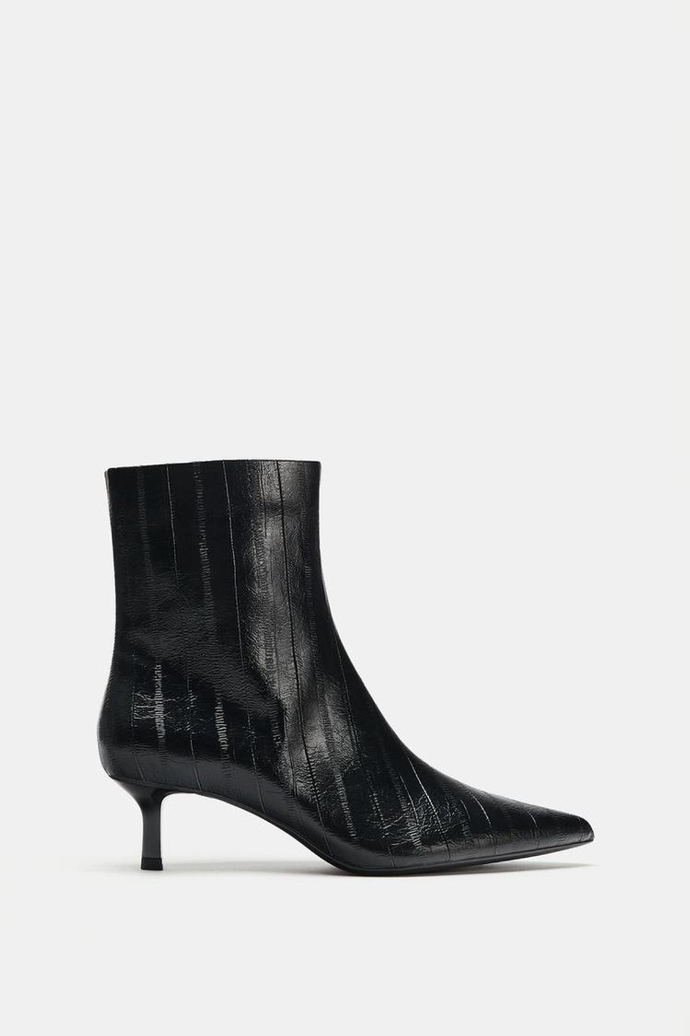ZARA БОТИЛЬОНЫ НА КАБЛУКЕ С ТЕКСТУРОЙ, ЧЕРНЫЙ