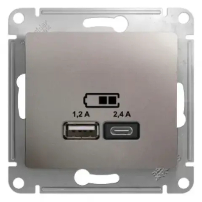 GLOSSA USB РОЗЕТКА А+С, 5В/2,4А, 2х5В/1,2А, механизм, ПЛАТИНА