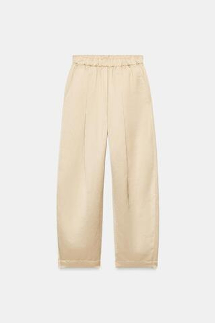 ZARA АТЛАСНЫЕ БРЮКИ-БОЧКИ — ZW COLLECTION, БЕЖЕВЫЙ