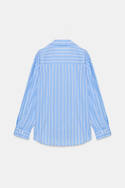 ZARA БАЗОВАЯ РУБАШКА ИЗ ПОПЛИНА, СИНИЙ/БЕЛЫЙ