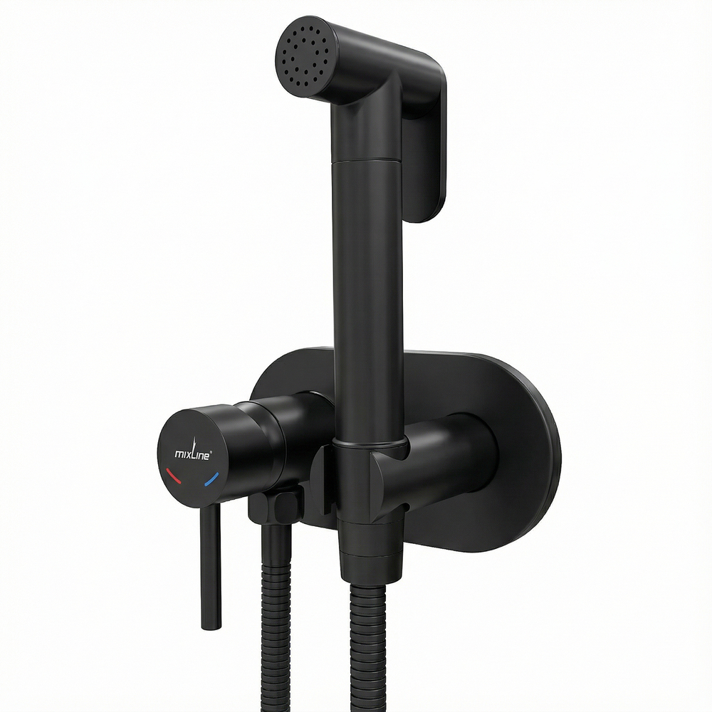 Смеситель с гигиенической лейкой 25k MIXLINE МЛ31-085Ч(ML31-085BL) "Рей" встраиваемый ЧЕРНЫЙ