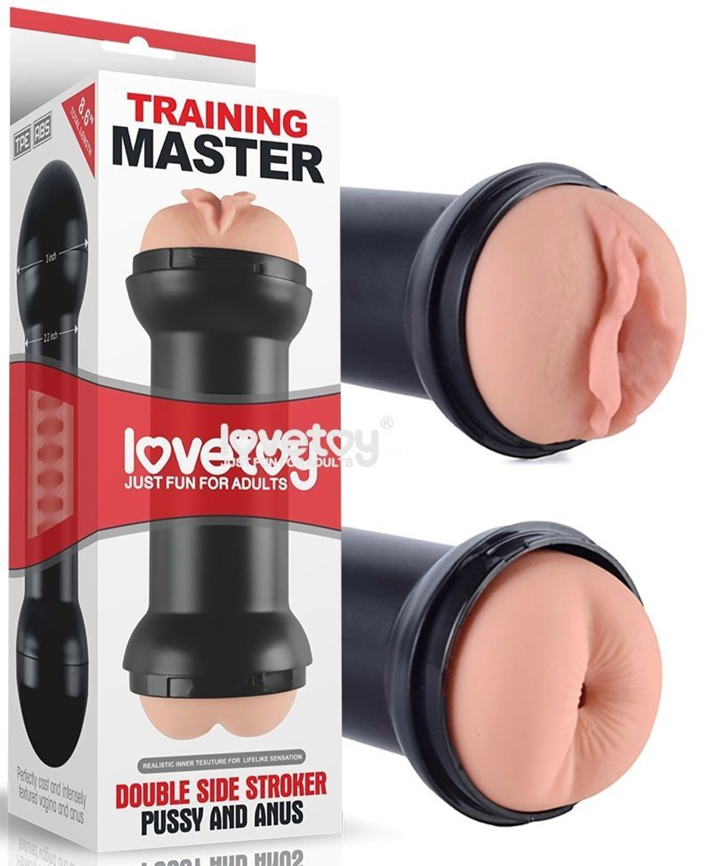 Телесный двусторонний мастурбатор Training Master Double Side Stroker Pussy and Anus (Цвет: телесный с черным)