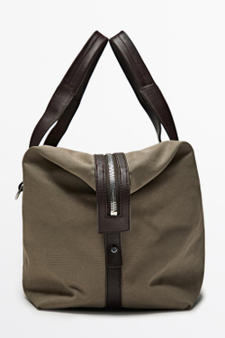 Massimo Dutti Дорожная сумка с отделкой из кожи наппа, кротово-коричневый