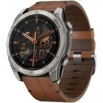Смарт-часы Garmin Fenix 8 Amoled 51 мм Sapphire Titanium, коричневый ремешок натуральная кожа, 010-02905-40