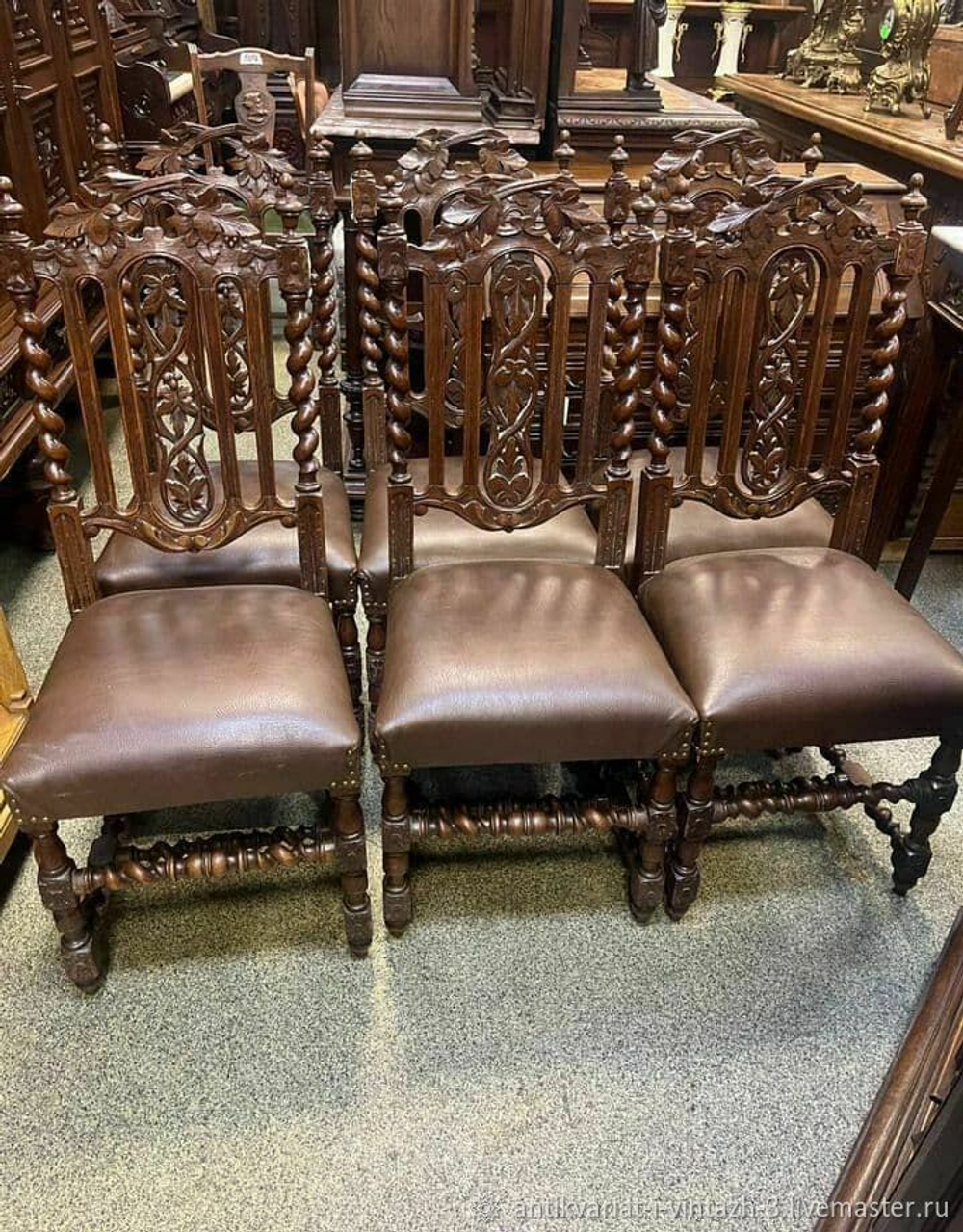 Комплект старинных стульев 5 шт с кожей